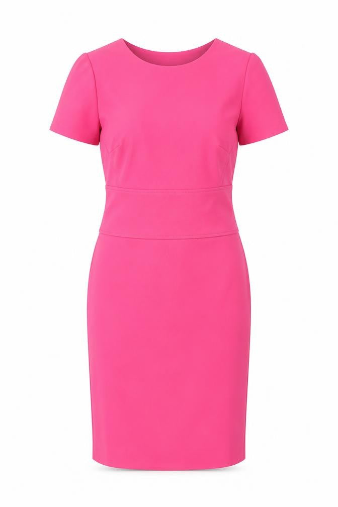 Front view of Dorothy Perkins women’s pink polyester shift, size UK 8, round neck zip