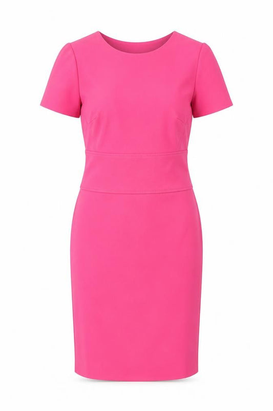 Front view of Dorothy Perkins women’s pink polyester shift, size UK 8, round neck zip