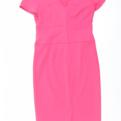 Dorothy Perkins Womens Pink Polyester Shift Size 8 Round Neck Zip