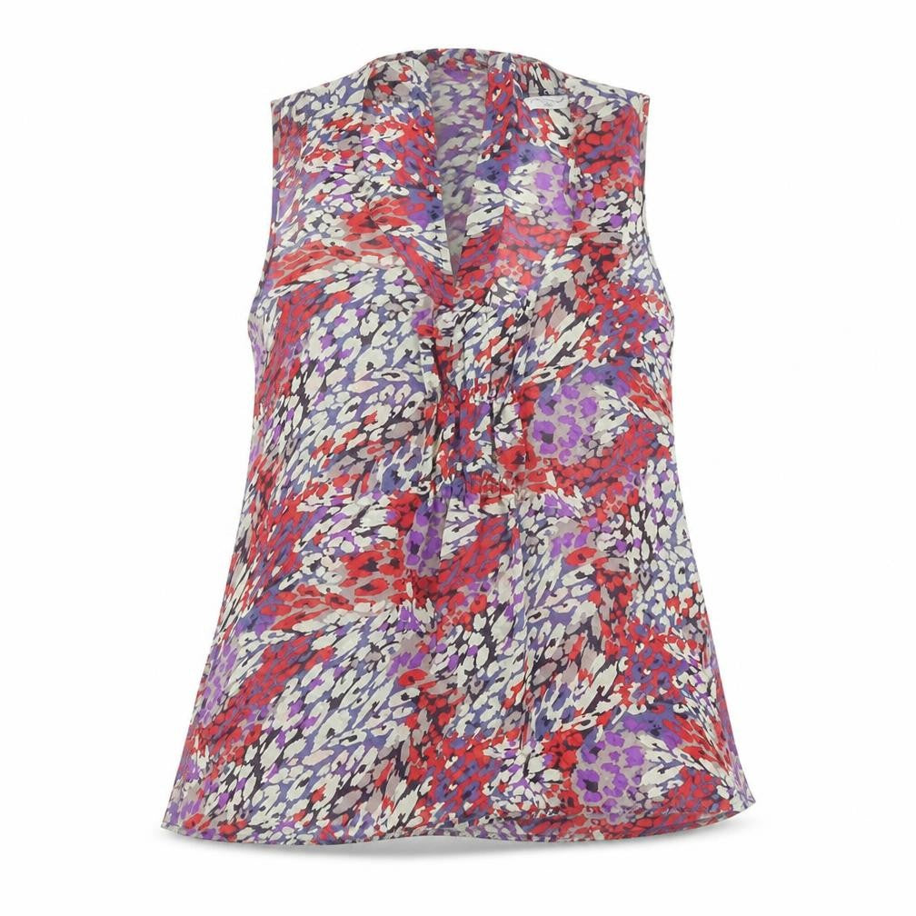 Front view of New Look women’s multicoloured geometric polyester basic tank, size UK 10, scoop neck