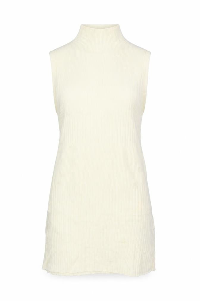 Front view of River Island women’s ivory viscose basic tank, size UK 6, high neck