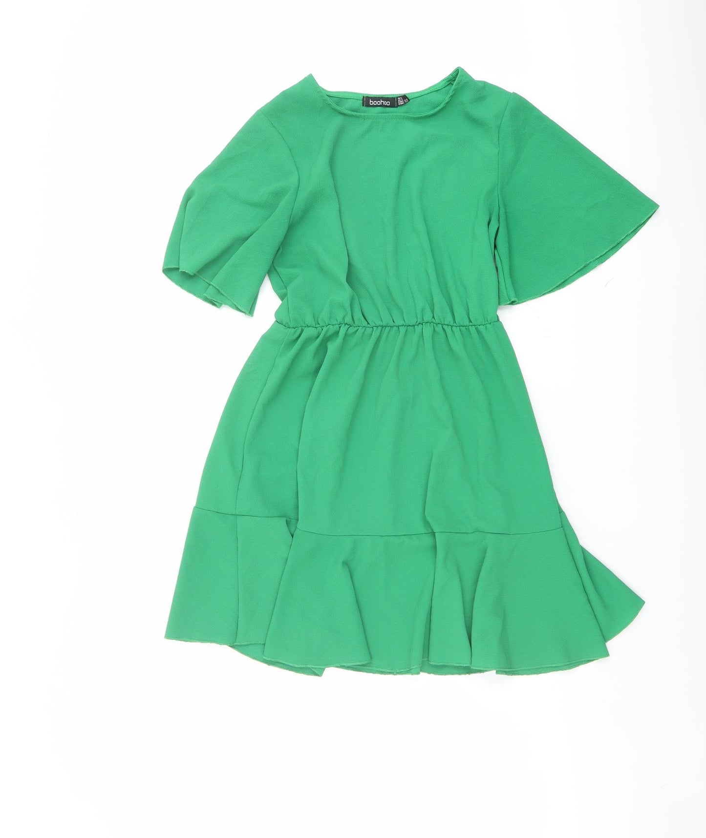 Boohoo Womens Green Polyester Skater Dress Size 6 Round Neck Pullover