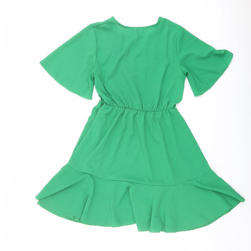Boohoo Womens Green Polyester Skater Dress Size 6 Round Neck Pullover