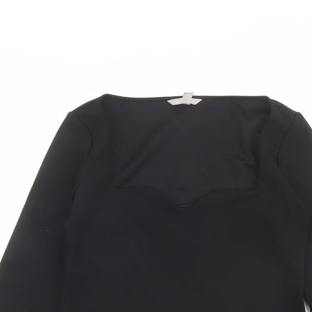 H&M Womens Black Polyester Basic T-Shirt Size M Scoop Neck