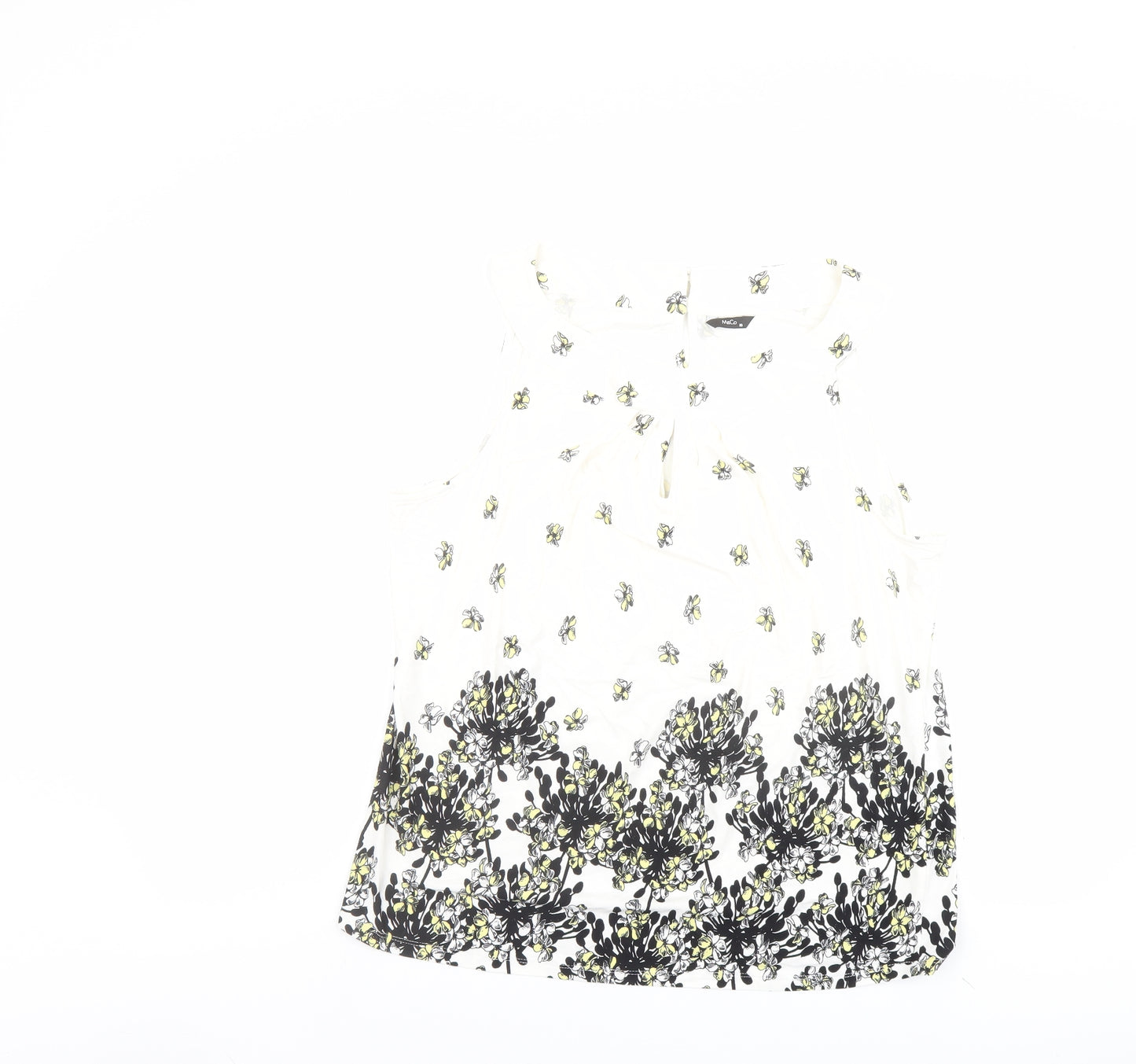 M&Co Womens Ivory Floral Viscose Basic Tank Size 18 Round Neck