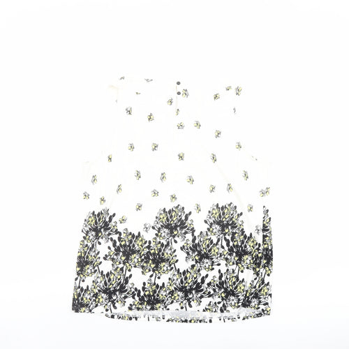M&Co Womens Ivory Floral Viscose Basic Tank Size 18 Round Neck