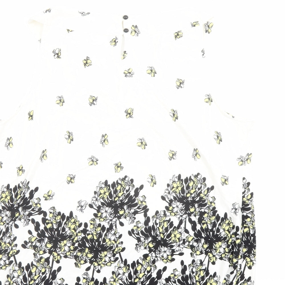 M&Co Womens Ivory Floral Viscose Basic Tank Size 18 Round Neck