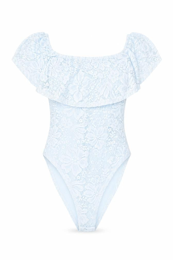 New Look Womens Blue Floral Nylon Bodysuit One-Piece Size 10 Snap
