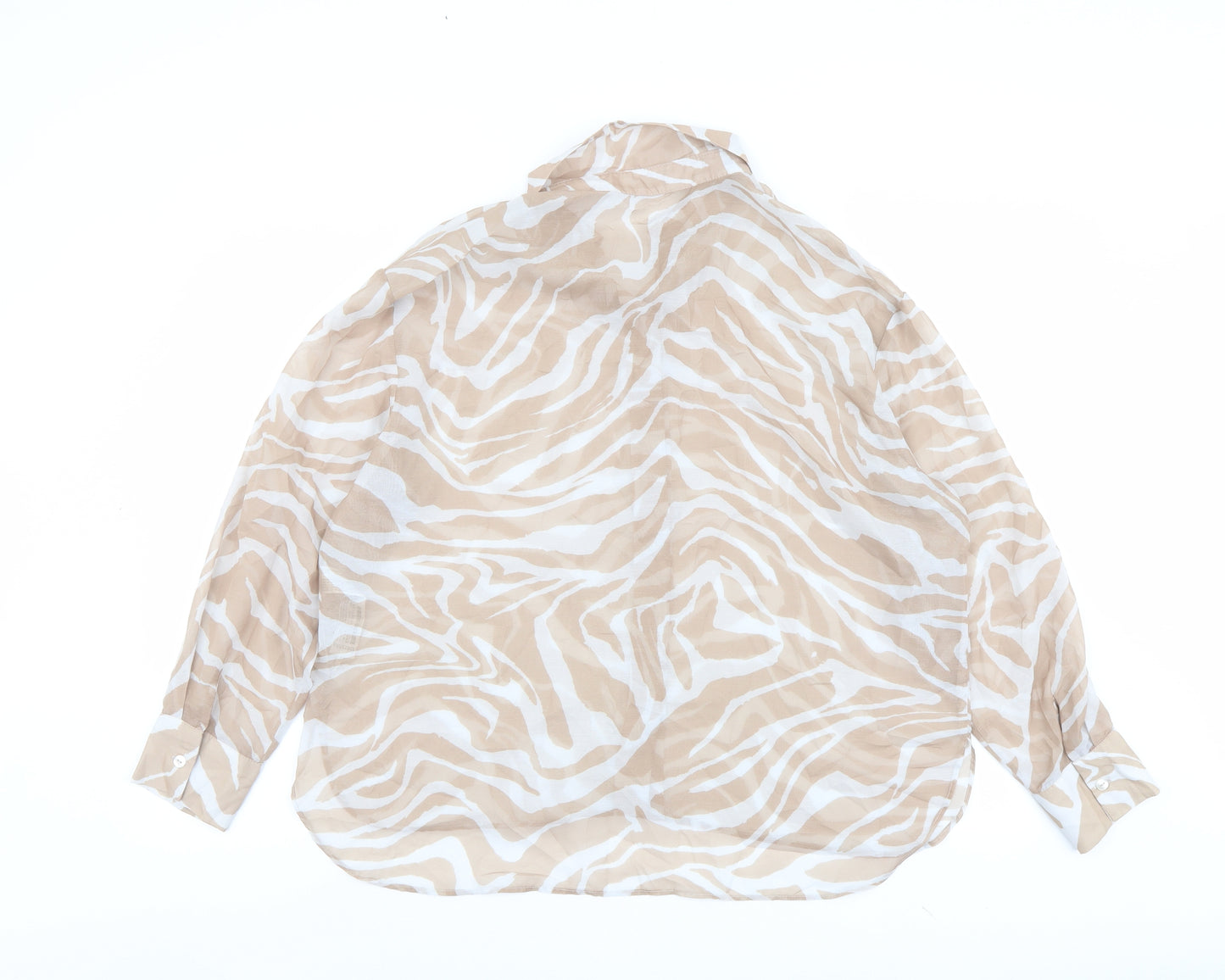 Bershka Womens Beige Animal Print Polyester Basic Button-Up Size M Collared - Tiger Print