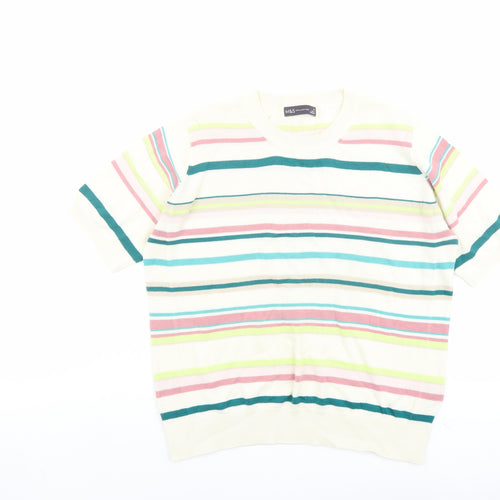 Marks and Spencer Womens Multicoloured Round Neck Striped Cotton Pullover Jumper Size 14