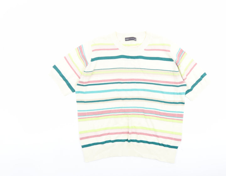 Marks and Spencer Womens Multicoloured Round Neck Striped Cotton Pullover Jumper Size 14