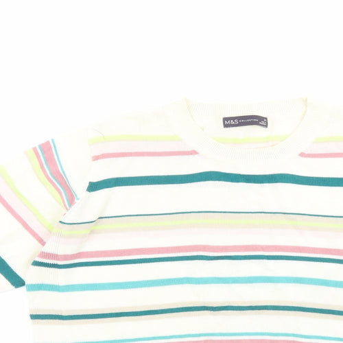 Marks and Spencer Womens Multicoloured Round Neck Striped Cotton Pullover Jumper Size 14