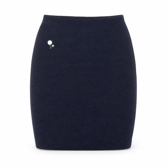 Front view of New Look women’s blue polyester bandage skirt, size UK 8