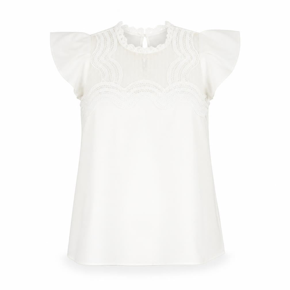 Front view of River Island women’s ivory polyester basic blouse, size UK 10, round neck