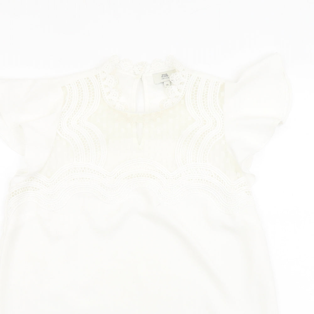 River Island Womens Ivory Polyester Basic Blouse Size 10 Round Neck