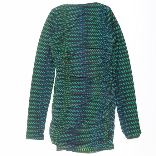 Oh Polly Womens Green Geometric Polyester Bodycon Size 8 Square Neck Pullover