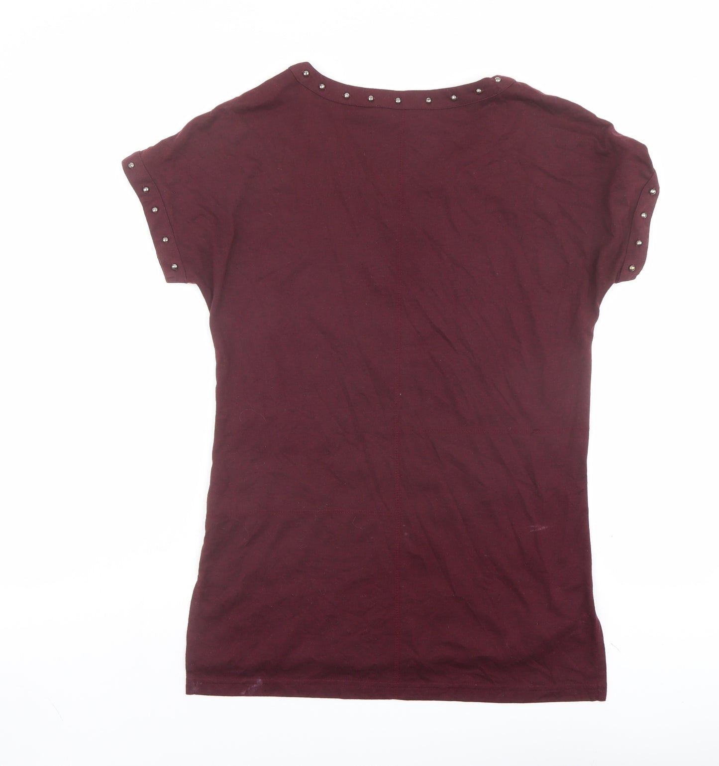 NEXT Womens Red Geometric Viscose Basic T-Shirt Size 10 V-Neck