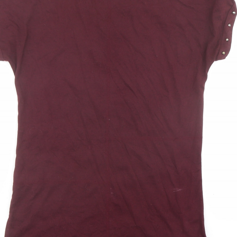 NEXT Womens Red Geometric Viscose Basic T-Shirt Size 10 V-Neck