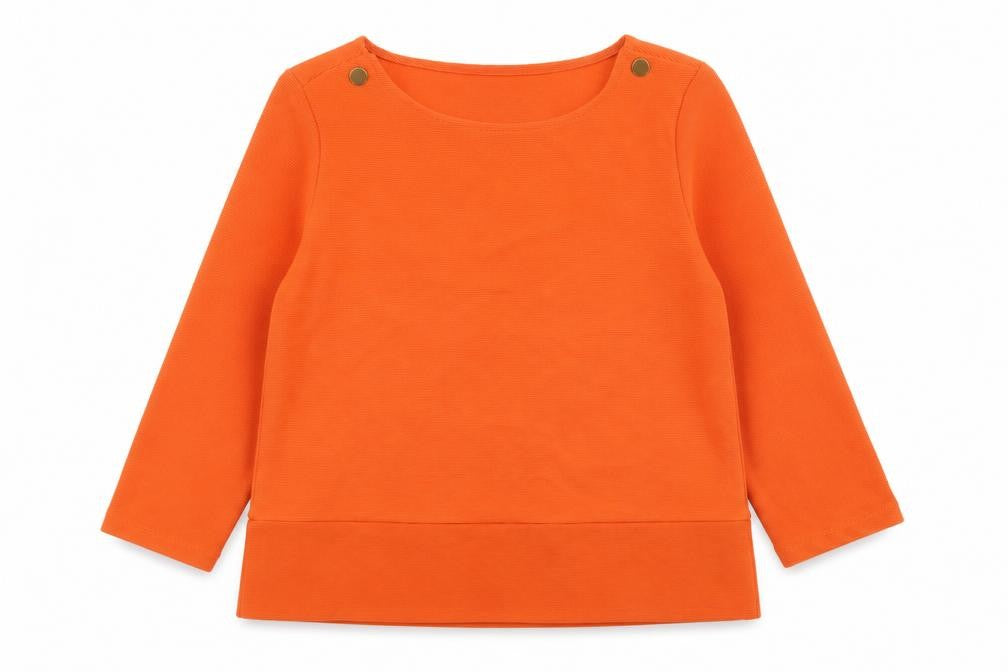 Front view of Zara women’s orange polyester basic blouse, size S, round neck
