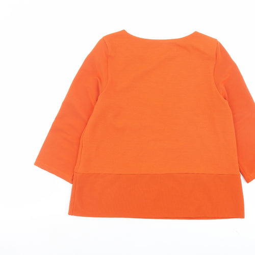 Zara Womens Orange Polyester Basic Blouse Size S Round Neck