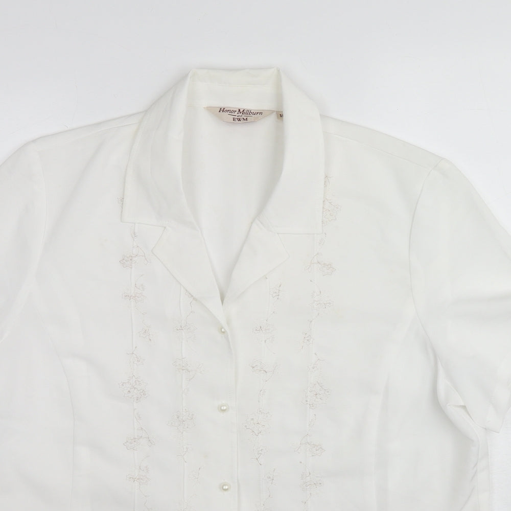 EWM Womens White Polyester Basic Button-Up Size 18 Collared