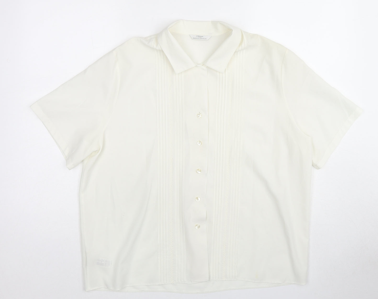 St Michael Womens White Polyester Basic Button-Up Size 16 Collared