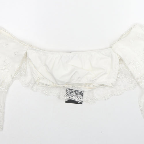 PRETTYLITTLETHING Womens White Polyester Cropped Blouse Size 8 Off the Shoulder