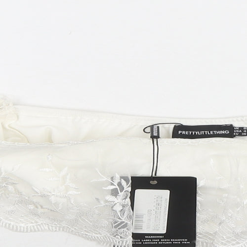 PRETTYLITTLETHING Womens White Polyester Cropped Blouse Size 8 Off the Shoulder