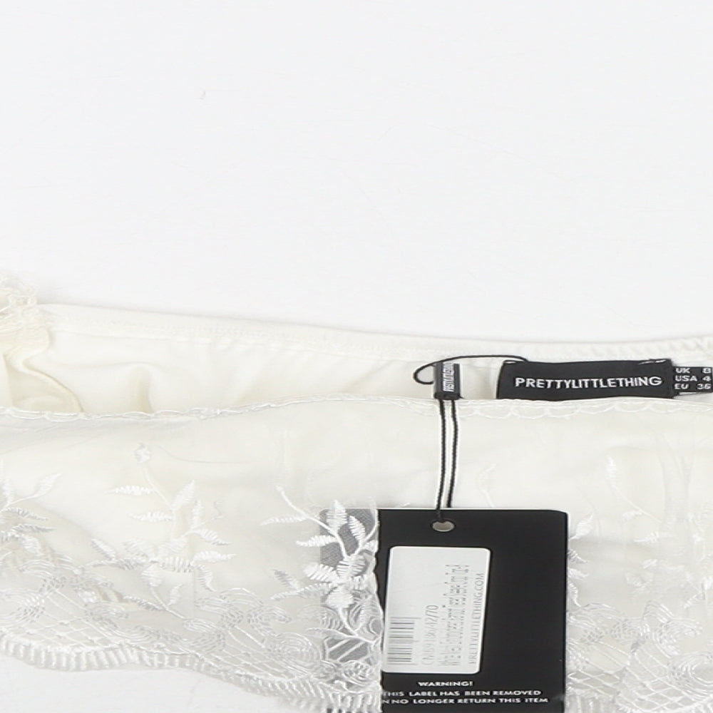 PRETTYLITTLETHING Womens White Polyester Cropped Blouse Size 8 Off the Shoulder