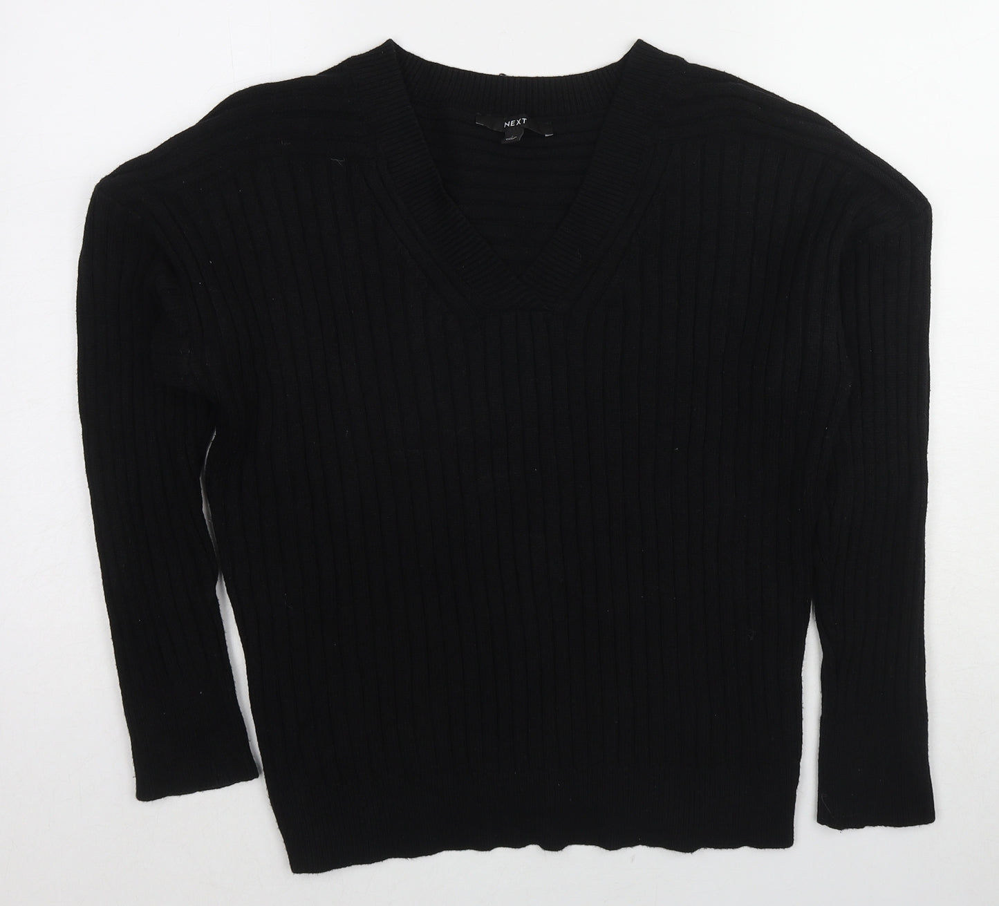 NEXT Womens Black V-Neck Viscose Pullover Jumper Size L