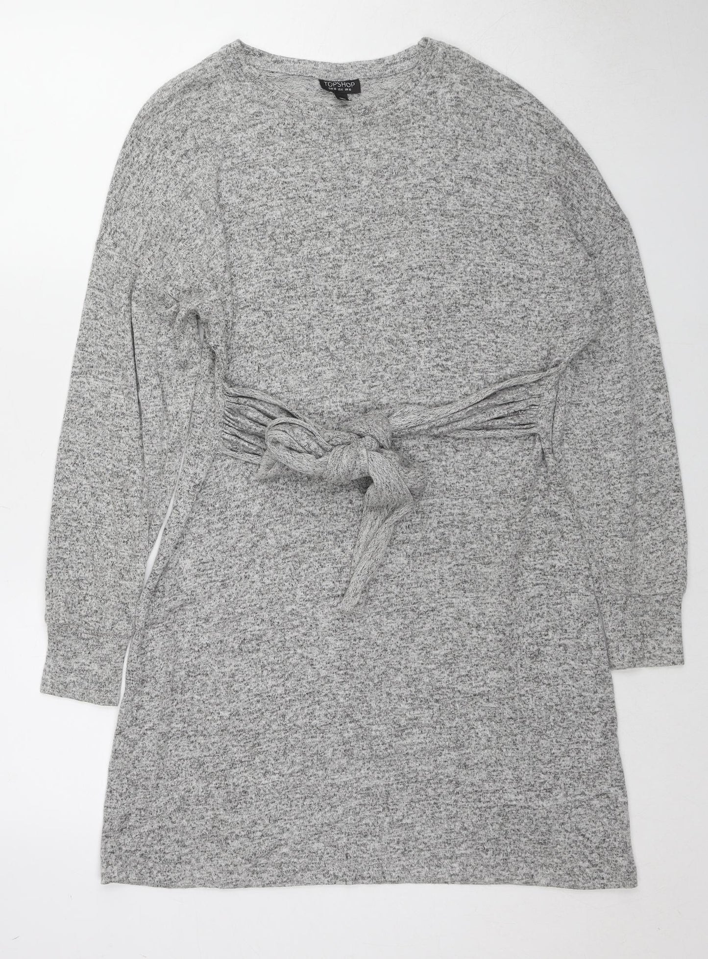 Topshop Womens Grey Polyester Jumper Dress Size 10 Round Neck Pullover