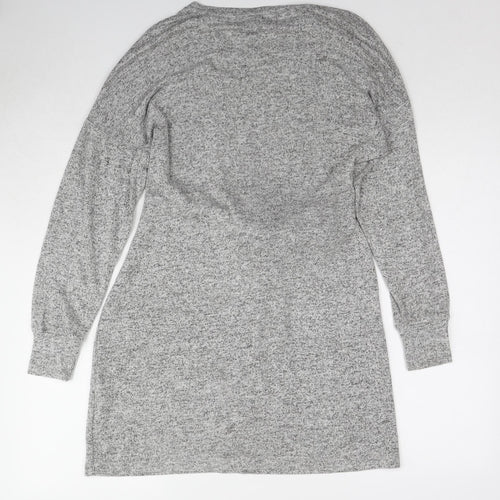 Topshop Womens Grey Polyester Jumper Dress Size 10 Round Neck Pullover