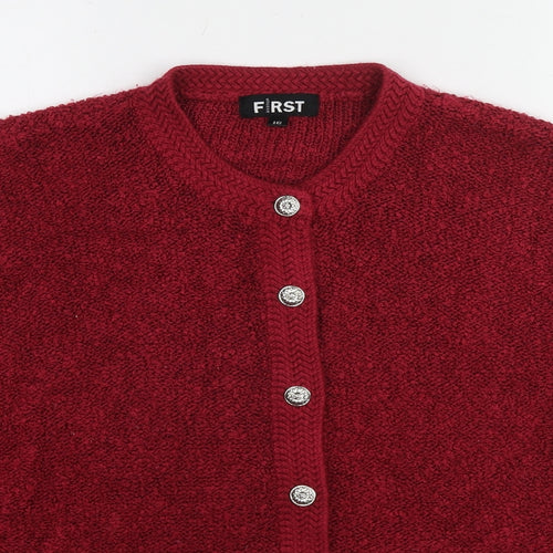 First Womens Red Round Neck Polyester Cardigan Jumper Size 16