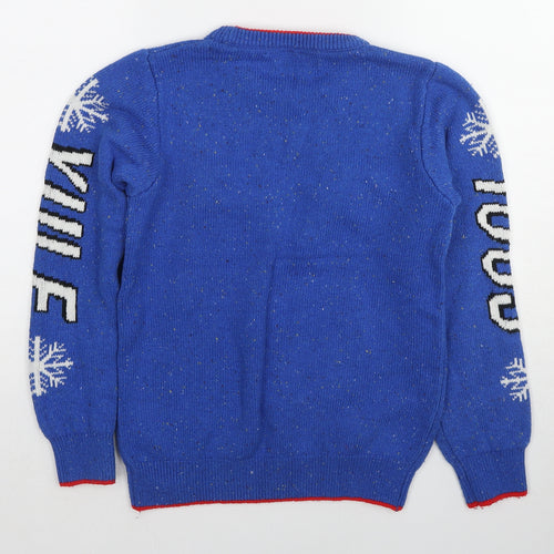 NEXT Boys Blue Round Neck Acrylic Pullover Jumper Size 11 Years Pullover - Reindeer