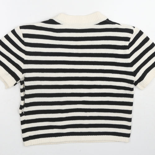 Zara Womens Black Round Neck Striped Polyester Pullover Jumper Size M Pullover