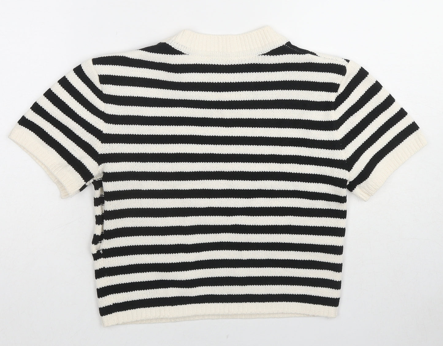 Zara Womens Black Round Neck Striped Polyester Pullover Jumper Size M Pullover