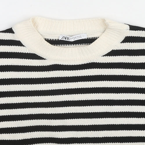 Zara Womens Black Round Neck Striped Polyester Pullover Jumper Size M Pullover