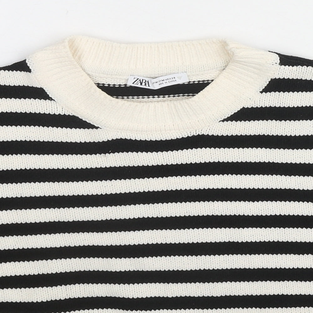 Zara Womens Black Round Neck Striped Polyester Pullover Jumper Size M Pullover