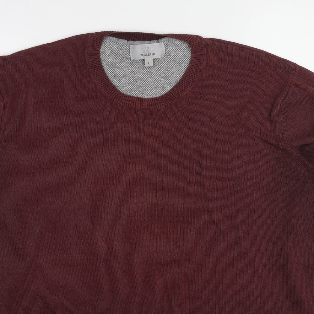 Marks and Spencer Womens Red Round Neck Cotton Pullover Jumper Size L