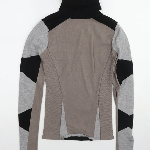 Karen Millen Womens Beige Roll Neck Geometric Polyester Pullover Jumper Size 6