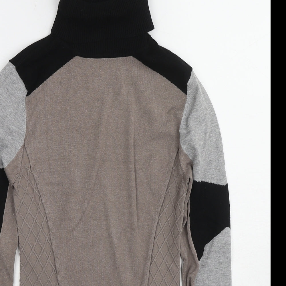 Karen Millen Womens Beige Roll Neck Geometric Polyester Pullover Jumper Size 6