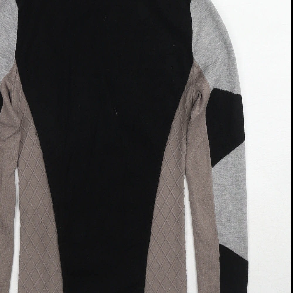 Karen Millen Womens Beige Roll Neck Geometric Polyester Pullover Jumper Size 6