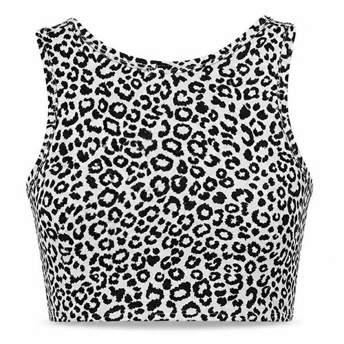 PRETTYLITTLETHING Womens White Animal Print Cotton Cropped Tank Size 10 Round Neck - Leopard Print
