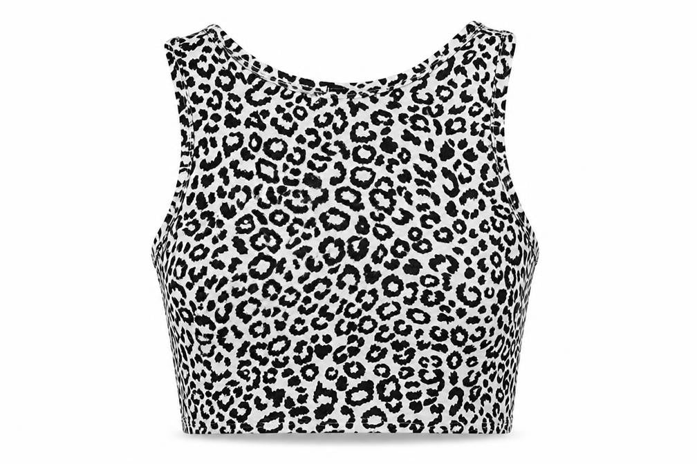 PRETTYLITTLETHING Womens White Animal Print Cotton Cropped Tank Size 10 Round Neck - Leopard Print