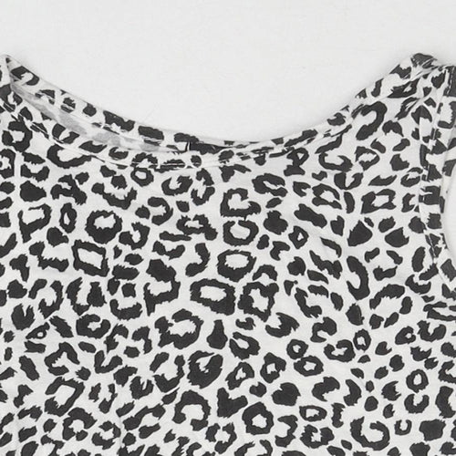 PRETTYLITTLETHING Womens White Animal Print Cotton Cropped Tank Size 10 Round Neck - Leopard Print