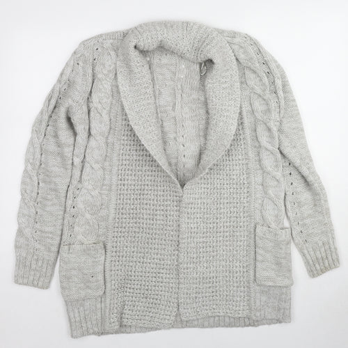 New Look Womens Grey Collared Acrylic Cardigan Jumper Size 10
