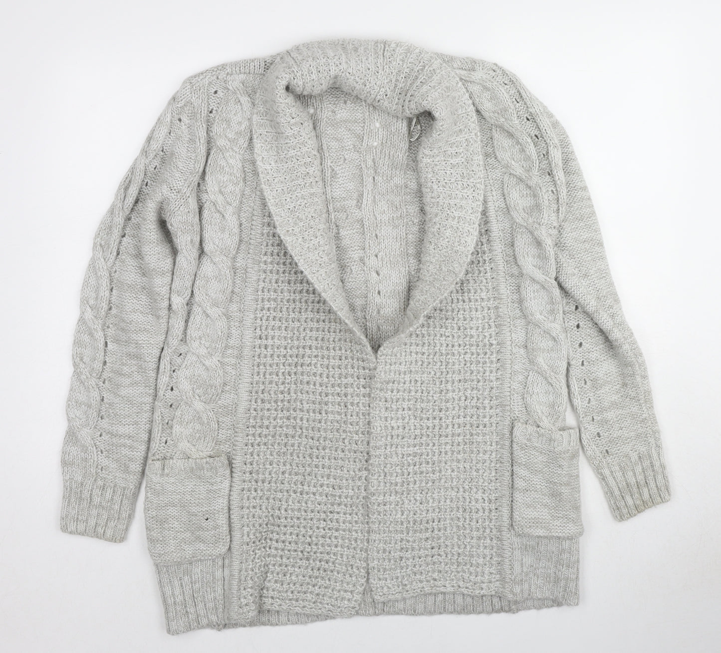 New Look Womens Grey Collared Acrylic Cardigan Jumper Size 10