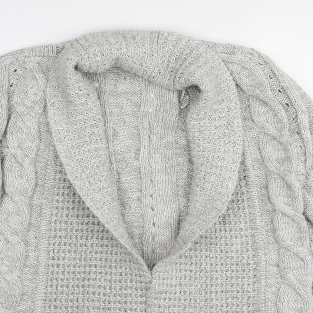 New Look Womens Grey Collared Acrylic Cardigan Jumper Size 10