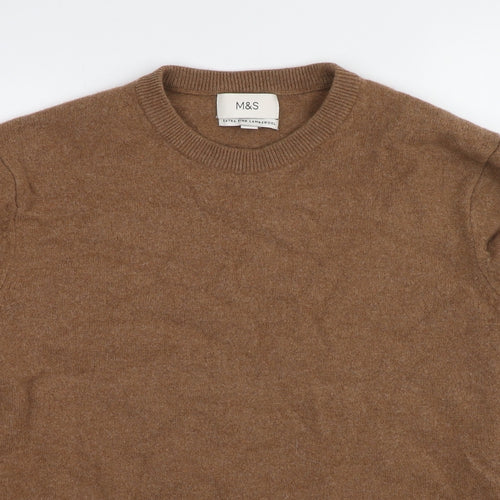 Marks and Spencer Mens Brown Round Neck Wool Pullover Jumper Size 3XL Long Sleeve