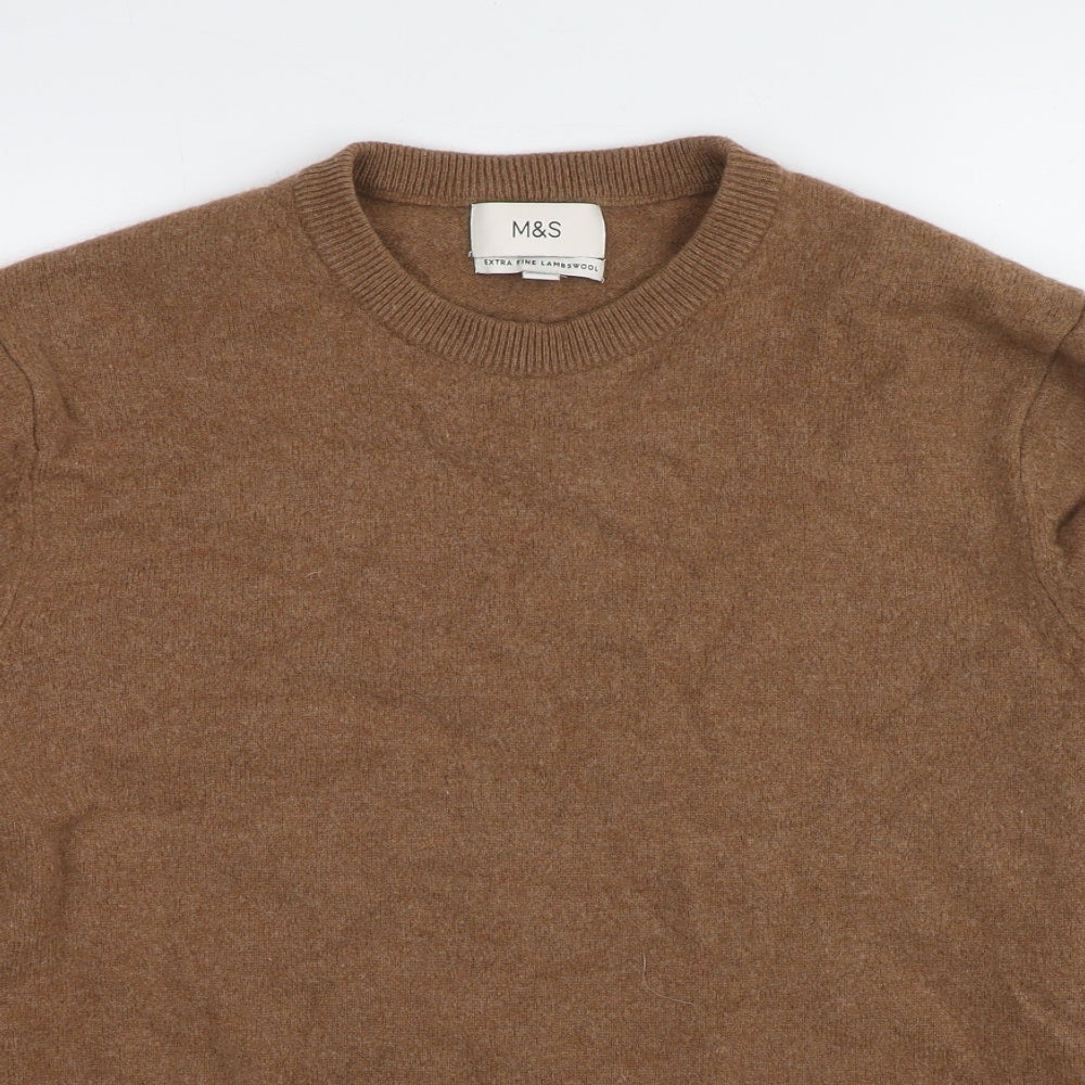 Marks and Spencer Mens Brown Round Neck Wool Pullover Jumper Size 3XL Long Sleeve